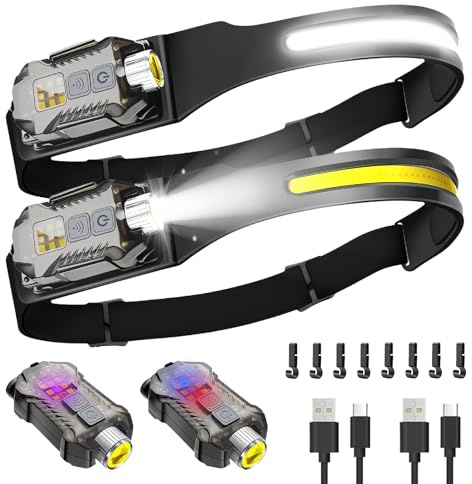 Victoper Rechargeable Headlamp 2Pack, Detachable 230° Wide Beam LED 2in1 Head Lamp with Motion Sensor, Hard Hat Head Light for Adults, 9 Modes Flashlight for Running Hunting Camping Essentials Gear
