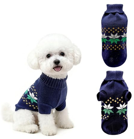PawSailor Jersey para Perros Pequeños Cuello Alto Suave Cálido Suéter de Punto Cachorro Jersey Mascotas Ropa Navideña Chaleco Invierno para Cachorros, Chihuahua, Gatos, Azul Marino S