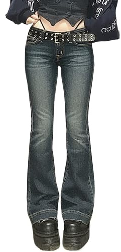 EMMIOL Bell Bottom Jeans for Women Flare Stretchy Mid-Low Rise Skinny Denim Pants Trendy Fall 90s Outfits Deep Blue