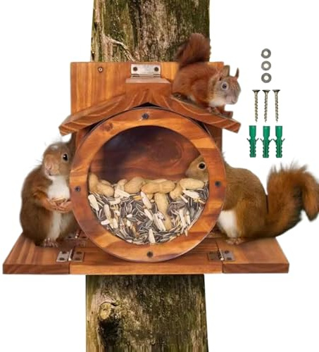 Distributeur de Nourriture pour Écureuils en Bois Maison de Nourrissage | Stockage Noix Maïs Nourriture Animaux Jardin Clôture Foin
