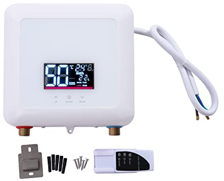 Calentador de agua instantáneo electrónico para cocina, sin depósito, con función termostática, indicador de temperatura LED, mando a distancia para cocinas, baños, comedores