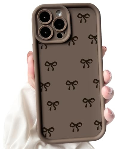 NITITOP Cover per iPhone 14 Pro Grazioso Carina Fiocco e Nastro Design Motivo Estetico Aesthetic per Ragazze Femminile con Antiurto Protezione Fotocamera Resistente Custodia - Marrone