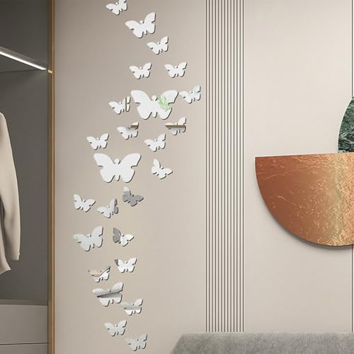 NOPVUFA 36 Pezzi Farfalle 3D Specchio Adesivi Murali Tridimensionali Acrilico Rimovibile Fai da Te Decorazione da Muro per Casa/Hotel/Salotto/Camera da Letto/Cucina/Cameretta
