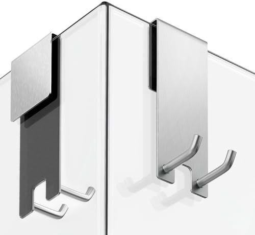 Siegvoll Ganci da doccia senza fori, set di 2 ganci per parete doccia, ganci per asciugamani con protezione in gomma, antigraffio e antiscivolo, supporto in acciaio inox per asciugamani e tergivetri