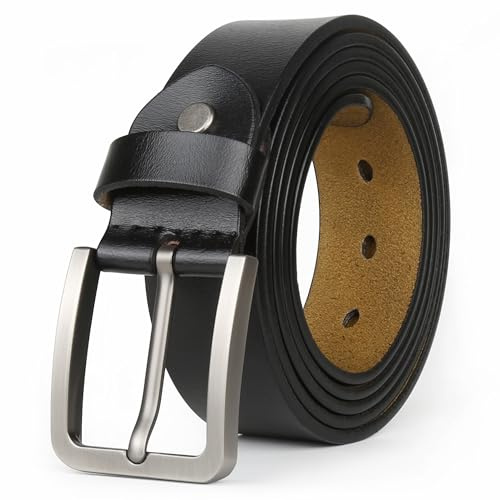 JingHao Mens Leather Belt,Plus Size Belts for Men,Pin Buckle Belt Great for Jeans, Casual,Formal,Work Wear 28-64 Black Brown (5XL 49-51 Length 140cm, Black)