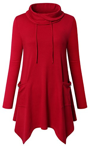 Amrto Maglia a tunica da donna, a maniche lunghe, con tasche #2 rosso XL