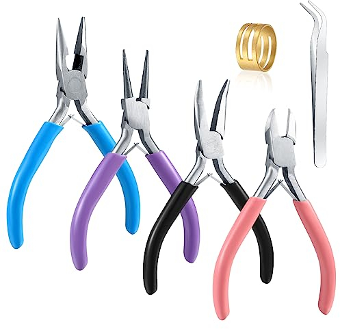 4 Schmuckzangen Set, Nadelzange, lange Spitzzange, Kettenzange, Drahtschneider, Schmuckzange Bastelwerkzeuge, für Perlen, Schmuck, Halskette, Reparatur