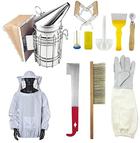 DYJD Beekeeping Tools Kit Accessories Set Bee Hive Starter Kit Beekeeper Supplies with Beehive Smoker Brush Scraper,11pcs