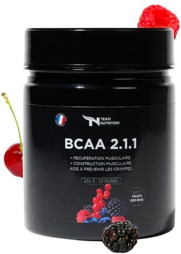 BCAA TEAM NUTRITION 2.1.1 en Poudre | Haute Qualité Prise de Masse | Leucine, L-Isoleucine, L-Valine | Idéal pour Tous Objectifs Sportifs | 250 grammes| Marque Française