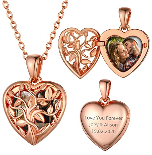 GoldChic Jewelry Collana Donna Argento 925 Con Medaglione Cuore Dell'Albero Della Vita Inciso, Medaglioni Personalizzati Con Foto, Collana Donna con Foto Personalizzata Collana Argento Cuore