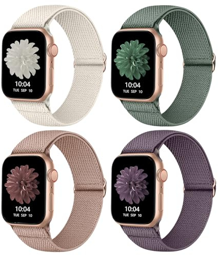 CCnutri 4-pack stretchig nylonrem kompatibel med Apple Watch-remmar 38-42 mm (serie 11 10), justerbara sport elastiska band för iWatch serie 11/10/9/8/7/6/5/4/3/2/1/Ultra3/2/1/SE3