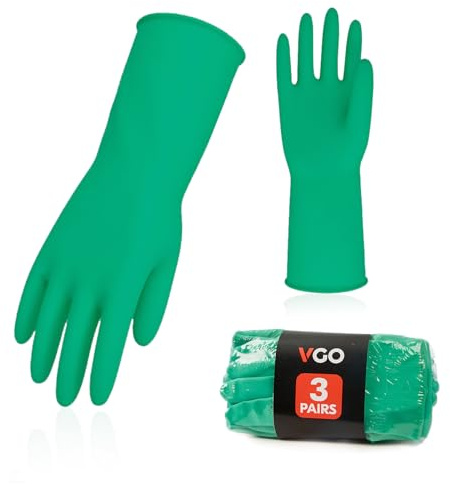 Vgo... 3 par återanvändbara hushållshandskar, gummi diskhandskar, extra tjocklek, långa ärmar, köksrengöring/arbete/trädgårdsarbete (storlek M, grön, HH4601, 3 par)