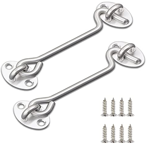 WUDQIJI Storm Hooks, Cabin Hooks, 2 Pieces, 15 cm Stainless Steel Window Hooks, Window Latch, Door Hooks with 8 Mounting Screws and Eyelets for Garage Doors, Windows, Barn Door Locks