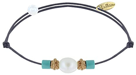 Les Poulettes Bijoux - Armbandslänk vita odlade pärlor guldpläterade och turkosa pärlor - grå, Pärla