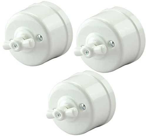 3 interrupteurs muraux en porcelaine pour montage en surface 10 A, 250 V