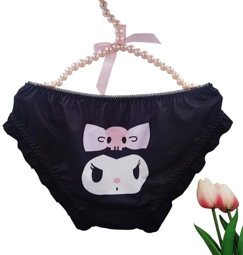 EasyTalk Kawaii Anime Character Women's Cute Panties, Lolita Pants, Bowknots Cartoon Print Underwear, Soft Rayon Fabric, fit for High School Students (UK, Alpha, M, Regular, Regular, Black)