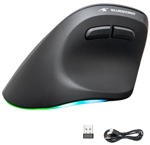 Bluestork - Ergonomische Vertikale Kabellose Maus 800-2400dpi 6 Tasten RGB - Maus Ergonomisch - Kabellos - Vorbeugung Gegen Mausarm (rsi Syndrom) - Pc & Mac - für Linkshänder - 2024