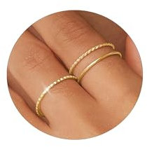 FUNEIA 3 Stück Ringe Gold Damen Frauen 14k Vergoldete Ring Wasserfest Set Dünner Goldene Ringe Statement Daumenring Fingerring Stapelring Zirkonia Schmale Ring Modeschmuck