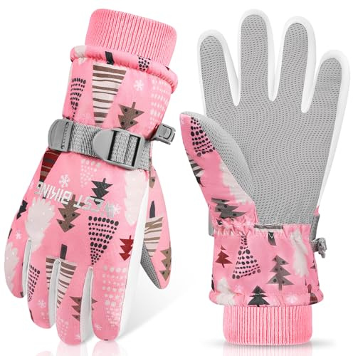 Gants d'hiver pour enfants - Coupe-vent - Chauds - Polaire thermique - Imperméables - Neige - Dessin animé - Gants d'extérieur - Snowboard - Gants de cyclisme pour 3 à 12 enfants garçons et filles