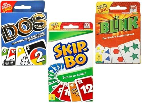 Mattel Dos, Blink und Skip-Bo Kartenspiel, Combo 3er Pack