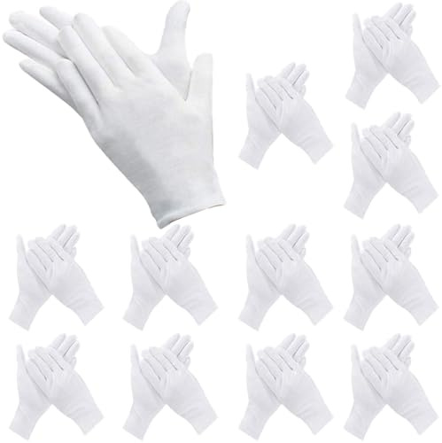 KRIEG Guanti In Cotone Bianco, 12 Paia Di Guanti In Tessuto Bianco Per Cura Della Pelle, Esame Dei Gioielli, Lavoro Quotidiano, Comodi E Traspiranti