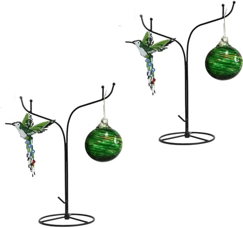 Ornament Display Stand Tall, 2 PACK Air Plants Holder, Planter Terrariums Hanger, Black Iron Wire Hanging Hook for Glass Crystal Witch Ball,Easter Christmas Decoration,Wedding Party Office Home Decor