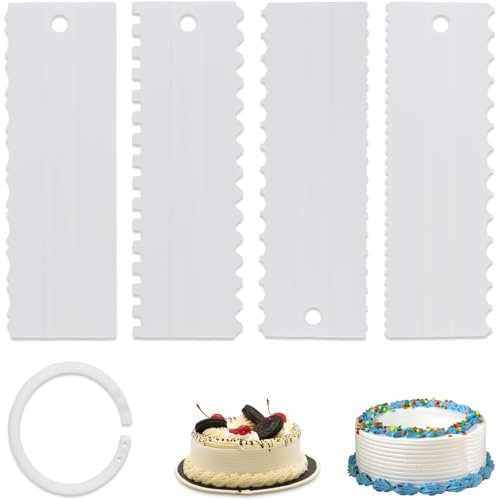 XINCHENG 4Pcs Plastic Cake Scraper Set, Cake Scraper Buttercream Smoother, Cake Edge Smoother Stripes Scraper, Icing Scraper Buttercream for Cake Cream Baking Decorating