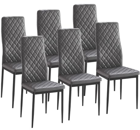 M1C - Pack 6 Sillas de Comedor MARMOL, Sillas Estilo Moderno, Ergonómicas, espaldo y Asiento tapizado PU Color Gris, Patas Color Negro