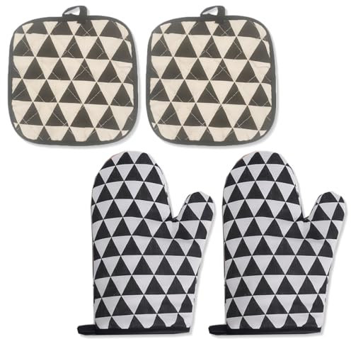 CATOR Gants de Four, 1 Paire Gants de Cuisine Coton avec 2 Maniques Cuisine, Lavable Gant Cuisine Four, Gants de Cuisine Antidérapants, Gant Cuisine Anti Chaleur pour Barbecue, Cuisson