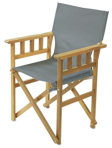BYER OF MAINE Pangean Campaign Chair, Portable Ash Wood Folding Chair with Heavy-Duty Canvas Seat Material. Ideal Patio, Deck & Camping Seat 20″D × 23″W × 36″H, 250 lbs Capacity in Granite