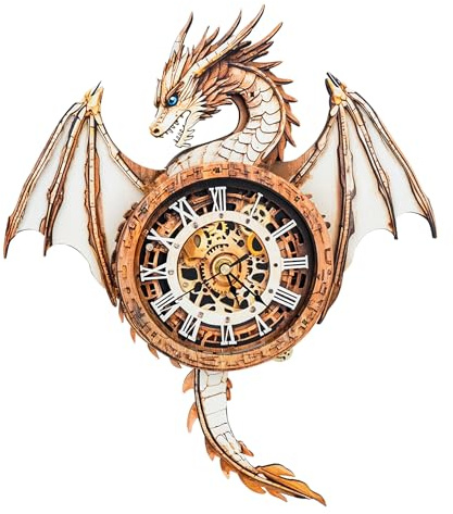 Cutywood Rompecabezas 3D para adultos, reloj de dragón con reloj funcional, rompecabezas de madera 3D (13 x 14.7 pulgadas), rompecabezas 3D de animales, escritorio, arte de pared, decoración del
