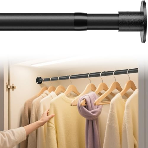 Barra para Armario Extensible, 38-137cm Riel tubo para Ropa Ajustable de Acero Inoxidable para Armario de Dormitorio/Negro Mate