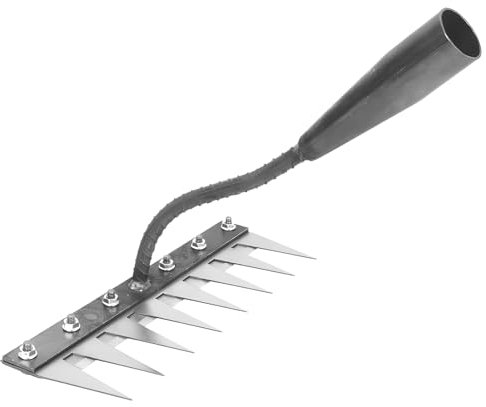 Herramienta de desbrozadora de mano con 8 garras de acero, removedor de garras de jardín resistente al óxido, mango ergonómico, construcción de aleación de manganeso resistente