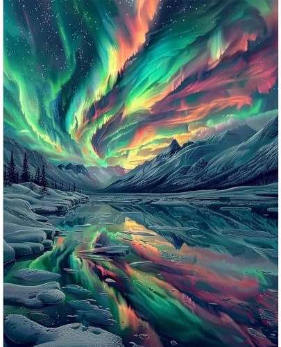 DAERLE Aurora boreal Pintar por Numeros Adultos, DIY Painting by Numbers Kits, Aurora, Cuadros para Pintar por Numeros Pinturas Acrilicos, decoración para el hogar 40x50cm Sin Marco