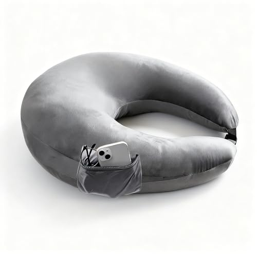 YFYDSMAO Reading Gaming Pillow,Crochet Pillows for Lap Support with Dual Side Pockets, Soft U-Shaped Lap Pillow for Bed Sofa Crocheting,Dark Grey