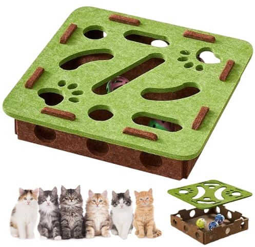 Caja de Laberinto de Fieltro Mental para Gatos, Caja Puzzle Juguetes Gatos Interior con 3 Bolas de Campana, Juego De Rascador con Campana Y Laberinto, para Gatos de Interior, Gatitos y Adultos