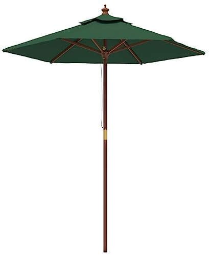 Mokuyary Parasol de Jardin avec mât en Bois Vert 196x231 cm, Parasol de Extérieur pour Terrasse, Piscine, Plage, Restaurants, Balcon