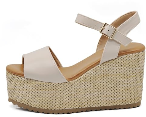 IF Scarpe Sandali Con Zeppa da Donna con Platform Corda Plateau in Paglia Cinturino alla Caviglia Comode Z7479-09 beige N.40