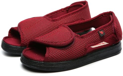 Wizeny Uomo Extra Larghe Scarpe per diabetici Anziani Leggero Ortopedica Pantofole Scarpe da Riabilitazione Traspirante Regolabili,Rosso,44 EU