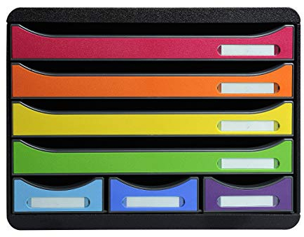 Exacompta 307798D Ablagebox Iderama Querformat mit 7 Schubladen für DIN A+ Dokumente. Belastbare Schubladenbox hohe Kapazität mehr Platz Store Box Iderama Harlekin Blauer Engel Schwarz|Bunt