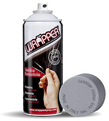 4R Quattroerre.it 16410 Wrapper Spray Grigio Argento Opaco | Vernice Removibile per Carrozzeria | Pellicola Spray Protettiva UV e Anti-Graffio | Wrapping Liquido Made in Italy