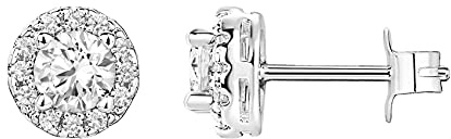 PAVOI 14K Gold Plated 925 Sterling Silver Post Round Halo Cubic Zirconia Stud Earrings in White Gold