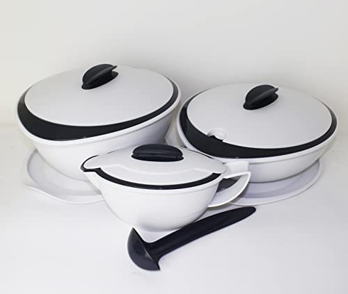 TUPPERWARE Thermo Duo 2,5 L + 1,5L + Sauciere Weiß/Anthrazit Iso-Duo Warmhalten + Sieb