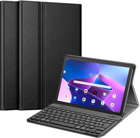FINTIE Clavier pour Lenovo Tab M10 (3rd Gen) 10.1 Pouces 2022 (TB328) - [AZERTY Français] Housse Fine Multiposition, Bluetooth sans Fil Clavier pour Lenovo Tab M10 3ème Génération 10.1, Noir