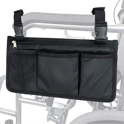 Borsa Sedia Rotelle Zaino, Borsa Sedia Rotelle con Strisce Riflettenti, Portaoggetti Due Lati, con Tasca per Bottiglia d'Acqua, per Sedie Rotelle, Passeggini (Nero)