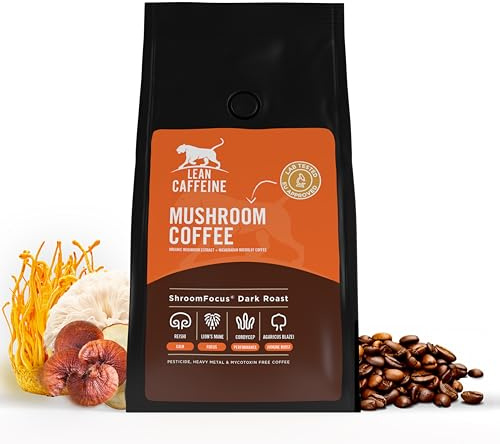 Lean Caffeine svampkaffe med Lion’s Mane Reishi Cordyceps 908 g | Färskt malet kaffe, inte snabbkaffe • Testat för mykotoxiner och tungmetaller • EU-extrakt från fruktkropp • 908 g