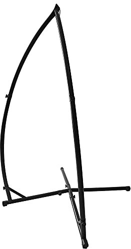 Soporte para hamaca de jardín, con ruedas y bolsa de transporte, rotación 360° con alfombra antideslizante, interior y exterior curvado de 214 x 113 x 110 cm (silla colgante no incluida)