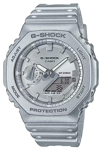 Casio Unisex Quartz Armbanduhr, 48.50mm GehäusegröÃŸe mit Silber analog/digital Zifferblatt und Silber Plastic/Resin Strap Armband GA-2100FF-8AER