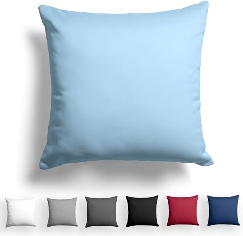 Alreya Mako Satin Kissenbezug 80 x 80 cm - 100% Baumwolle mit Reißverschluss, Superweicher Kopfkissenbezug, Kissenhülle, Oeko-TEX® Standard Zertifiziert, Hellblau, nur Kissenbezug