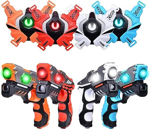 Lasertag Guns Set, OKKIDY Lasertag für Kinder mit Abzeichen 4 Pack, Lasertag Spiel 4 Spieler Indoor Outdoor, Gruppe Aktivität Spaß Spielzeug für Kinder Alter 6 7 8 9 10 11 12+ Jungen Mädchen